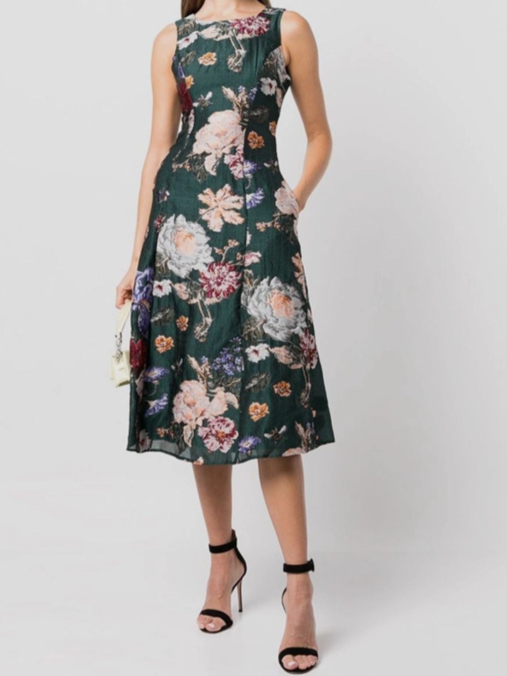 Marchesa Notte Brocade Jewel Tone Fit & Flare Midi Dress Size 4